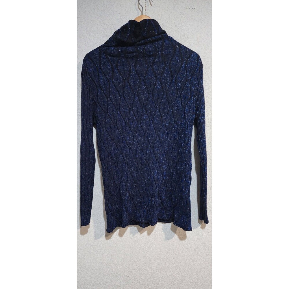 Venus Tunic Jumper Size L Electric Blue Glittery Turtle Neck Stretchy Sweater - Picture 2 of 12